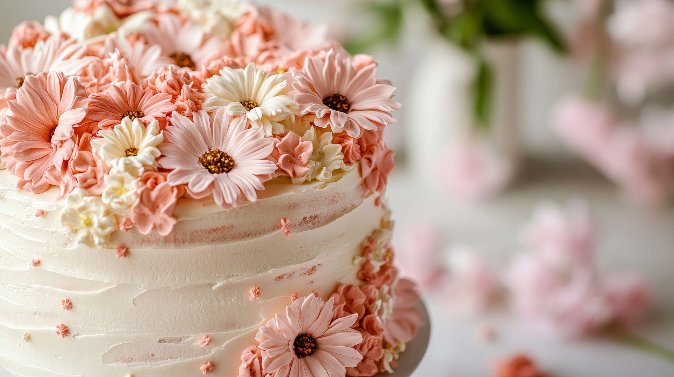 Floral cake with pink and white flowers